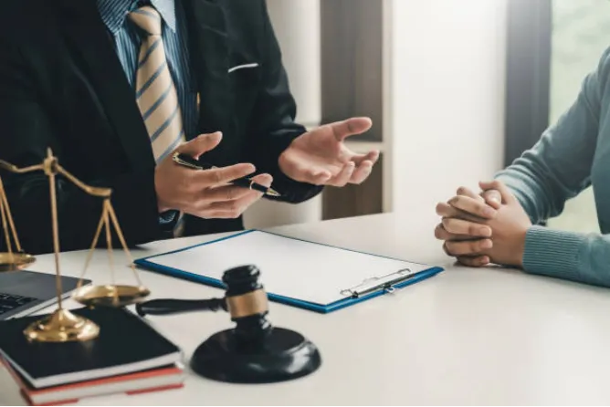 Elite Law Firm attorney consulting with a client